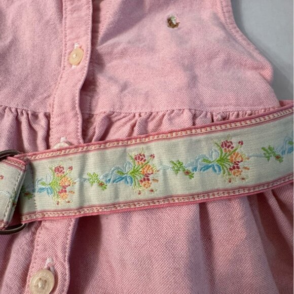 Ralph Lauren Toddler Baby Girls Pink Belted Oxford Sleeveless Button Down Dress - Picture 2 of 4